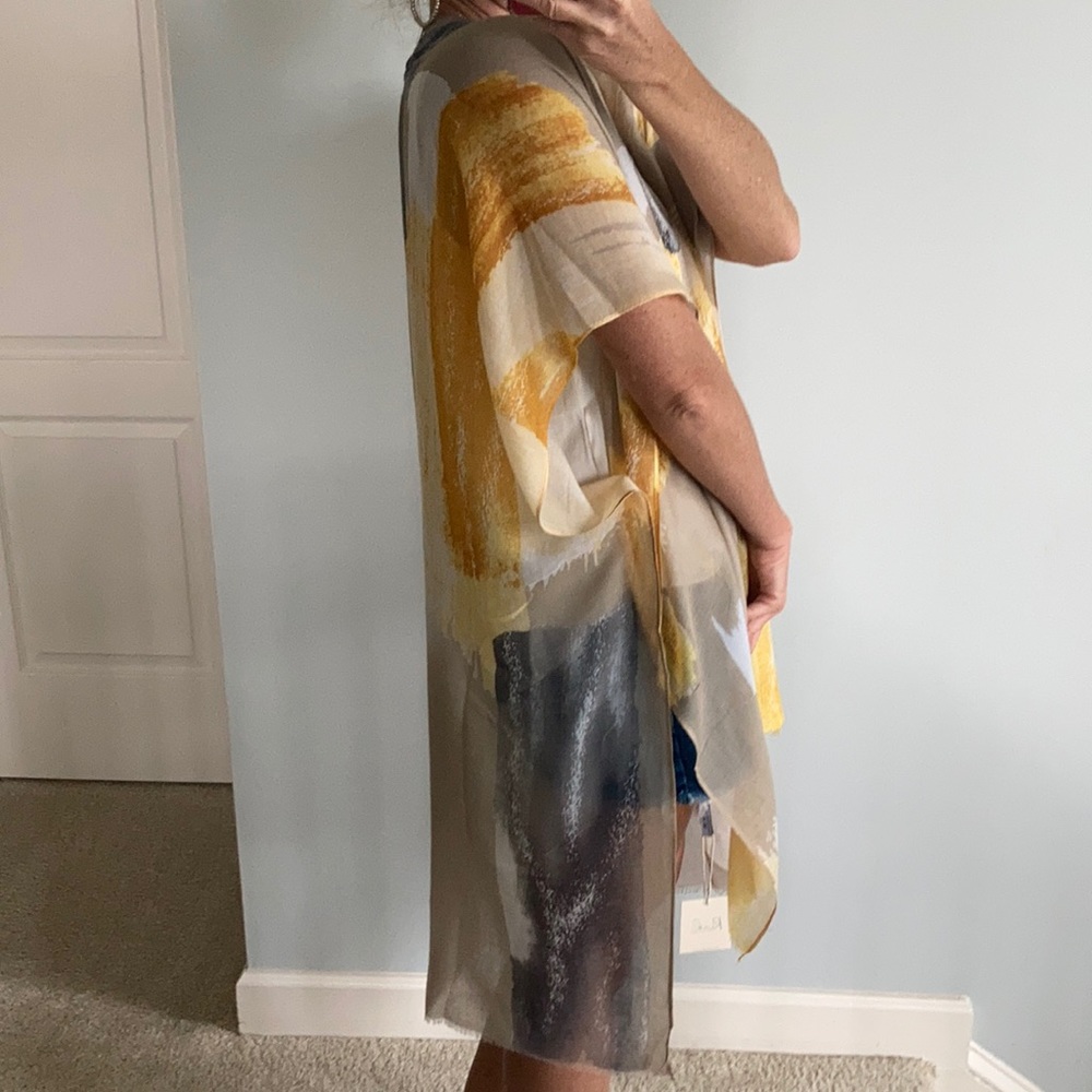 Yellow, Tan & Gray Print Boho Kimono - Picture 5 of 6